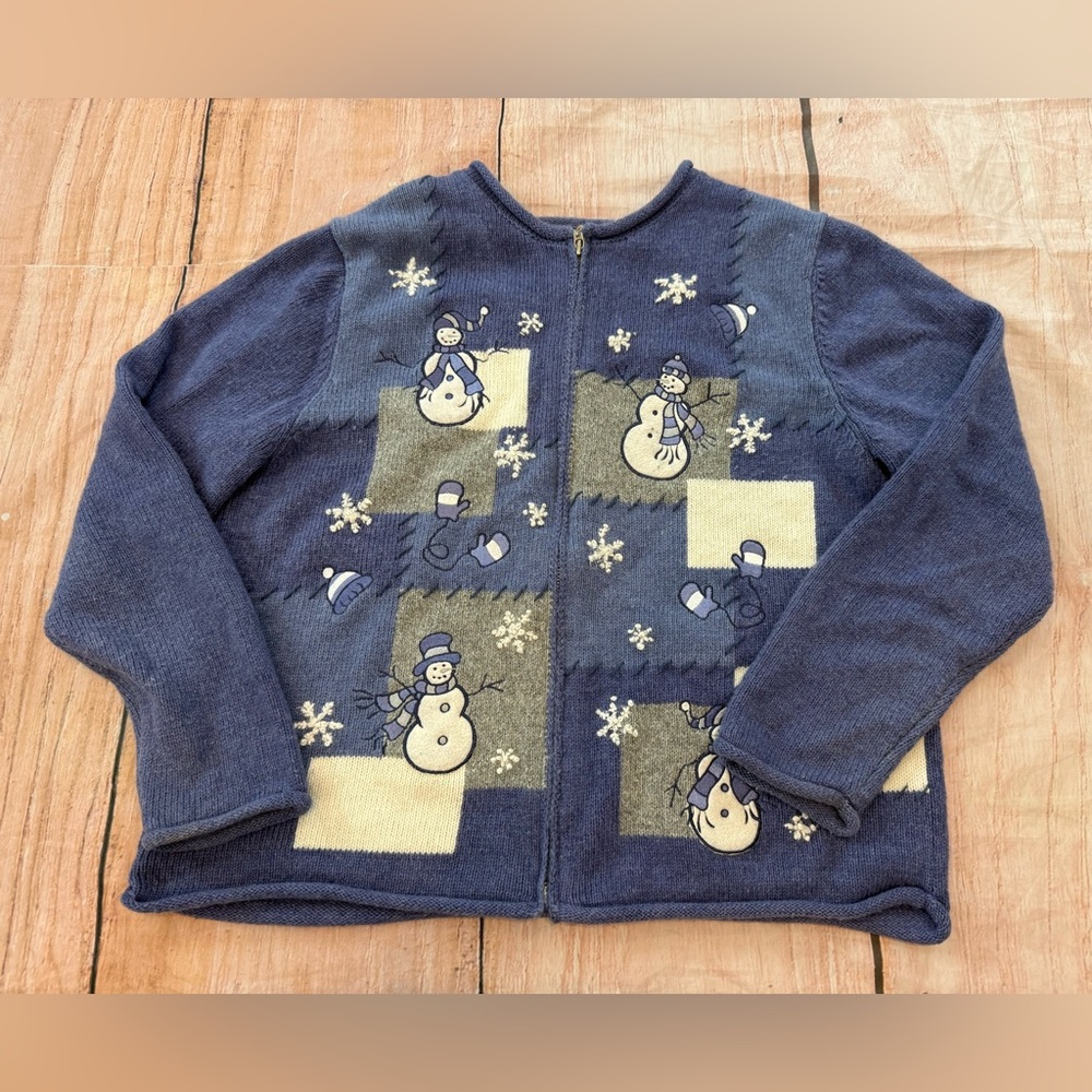 Croft & Barrow VTG SNOWMAN SWEATER Petite LARGE zipper front Christmas